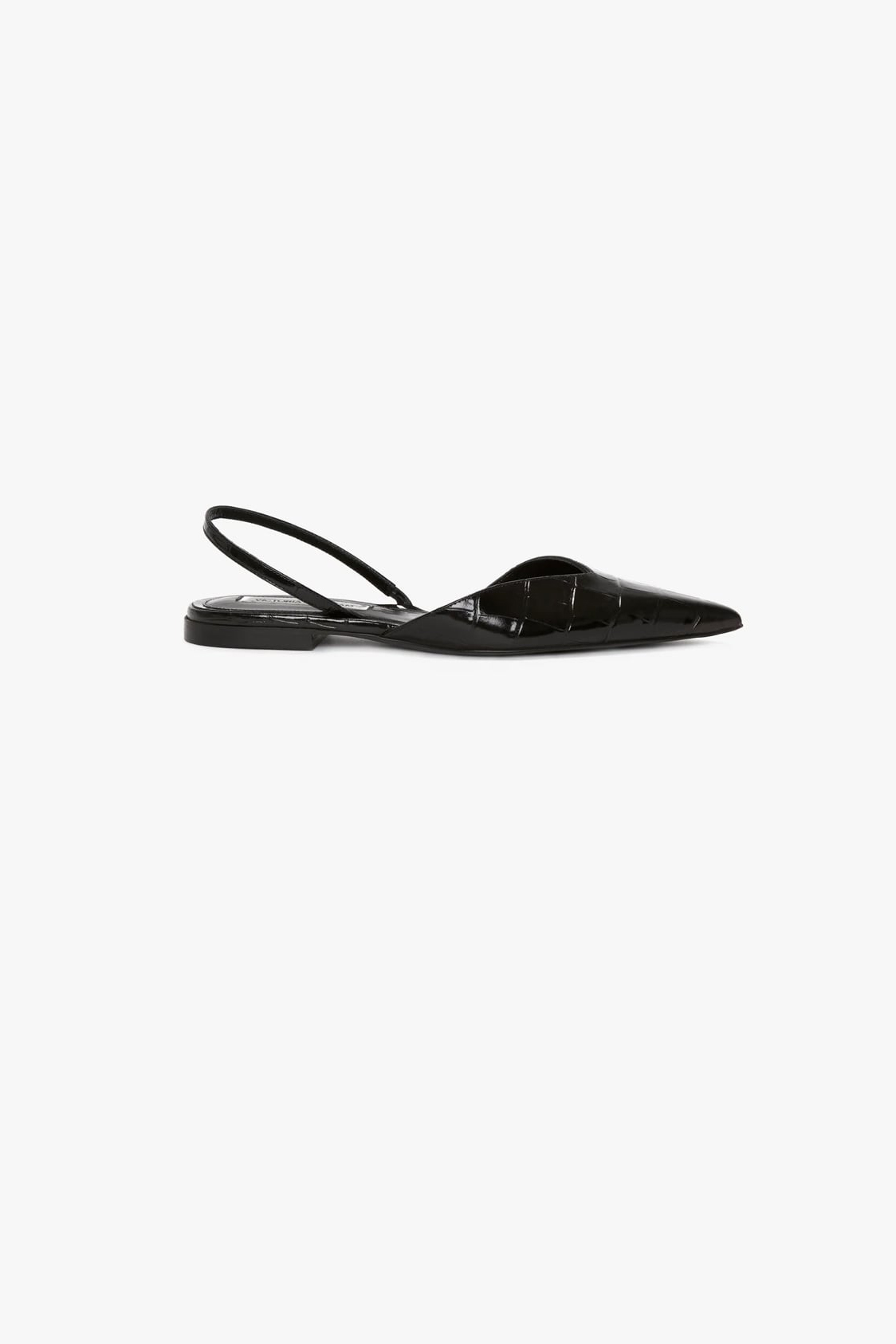 V Cut Sling Back In Black Croc-Effect Leather