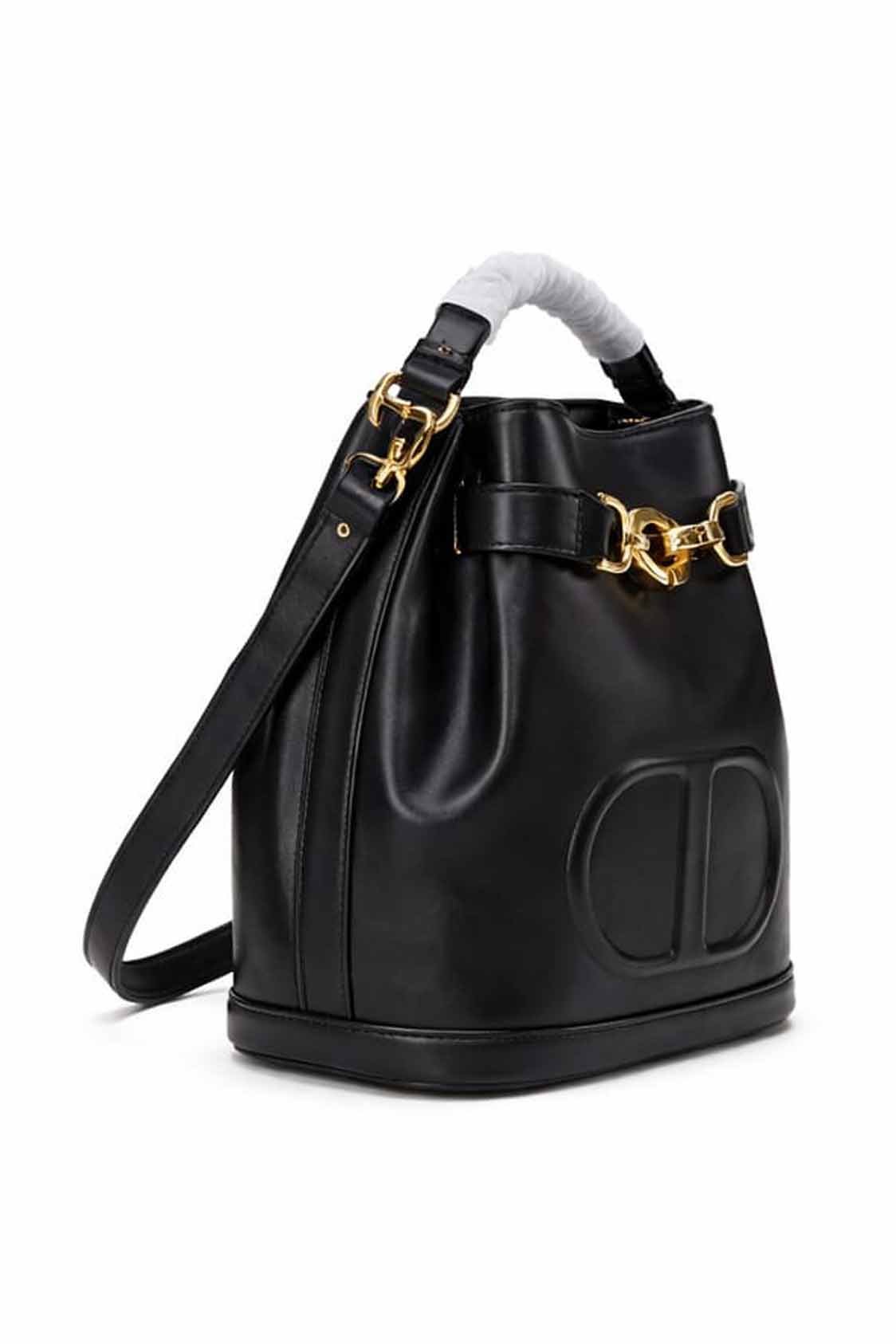 Luxury leather Bucket Handbag with Geometric Pattern - Image 2